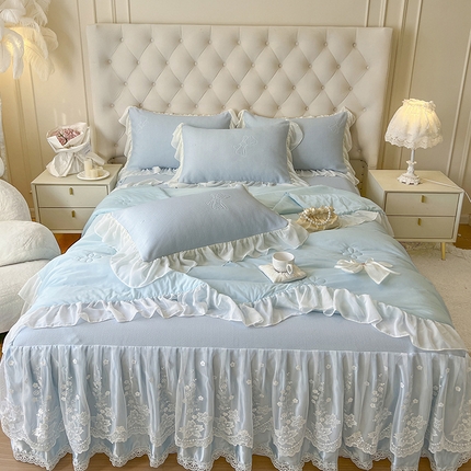 91家纺网 家纺一手货源 找家纺 （总）好儿喜家纺 2024新款夏威夷夏被凉席床裙四件套