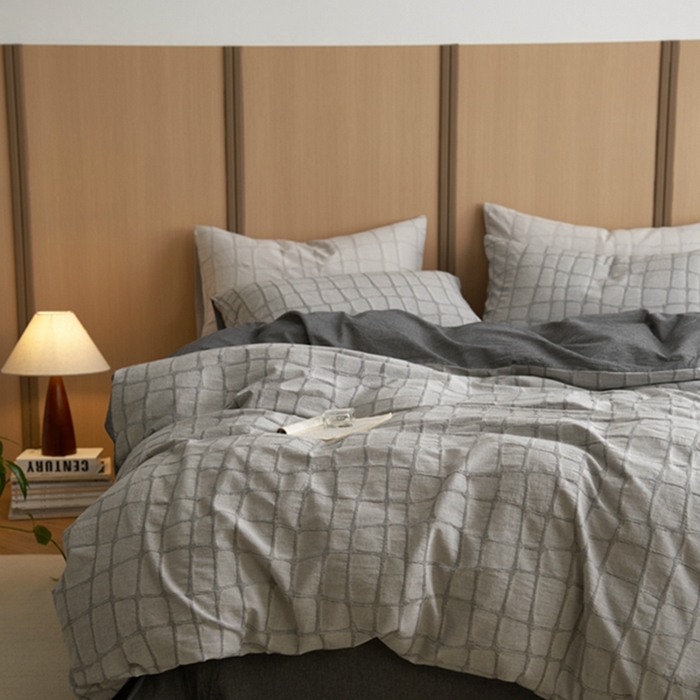 91家纺网 家纺一手货源 找家纺 安莱生活 2025新款色织水洗提花大理石纹四件套 大理石纹-深灰