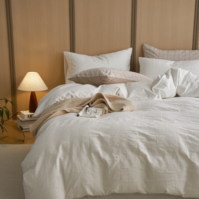 91家纺网 家纺一手货源 找家纺 安莱生活 2025新款色织水洗提花大理石纹四件套 大理石纹-盐白