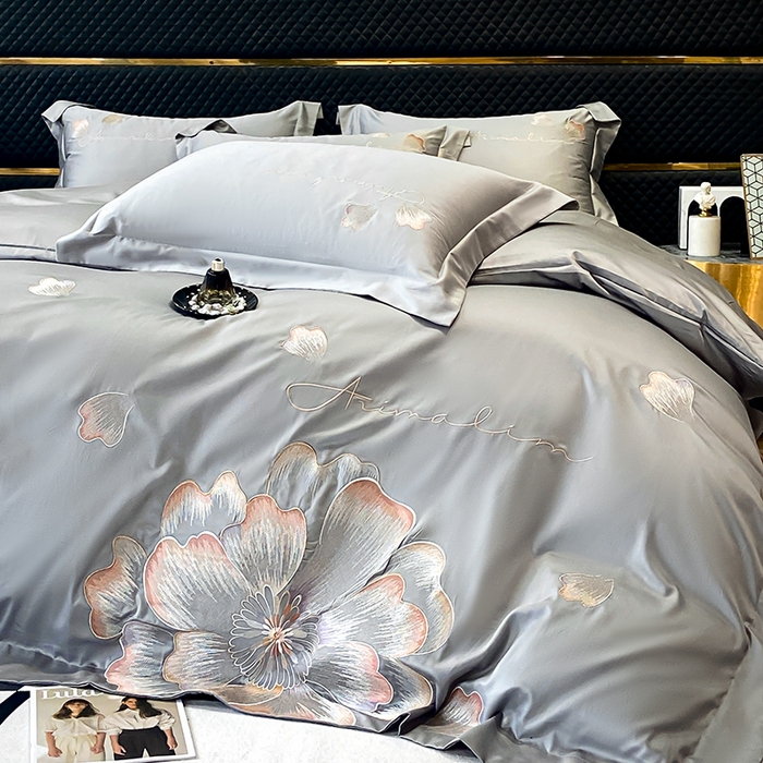 91家纺网 家纺一手货源 找家纺 狂想家 2025新款水洗真丝轻奢款系列四件套 初夏_灰