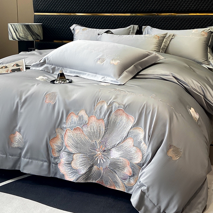 91家纺网 家纺一手货源 找家纺 狂想家 2025新款水洗真丝轻奢款系列四件套 初夏_灰