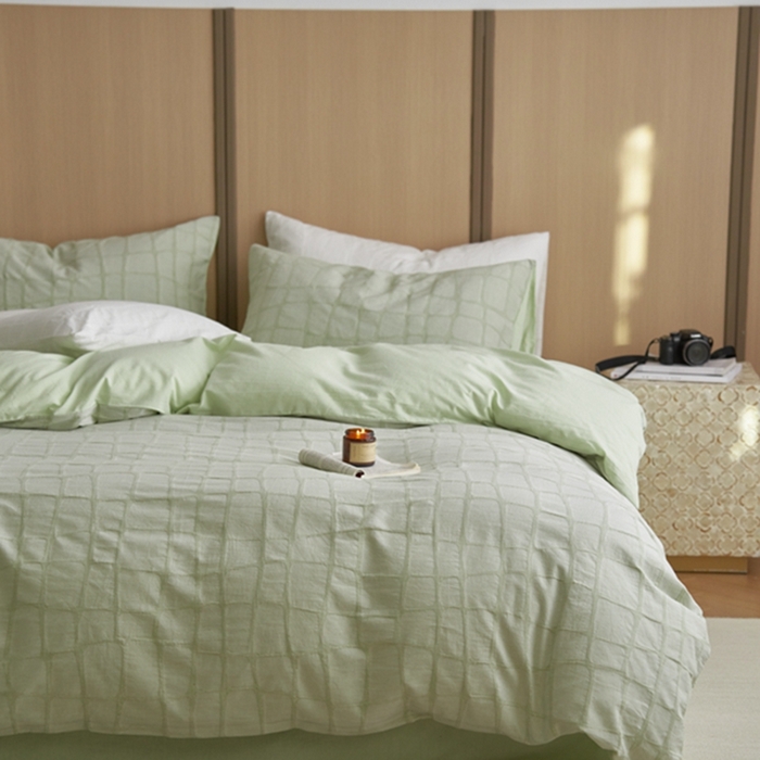 91家纺网 家纺一手货源 找家纺 安莱生活 2025新款色织水洗提花大理石纹四件套 大理石纹-嫩绿