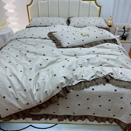 91家纺网 家纺一手货源 找家纺 暖居 2024新款砂洗棉花被套全棉床盖四件套绗缝夹棉纯棉床盖三件套雅格