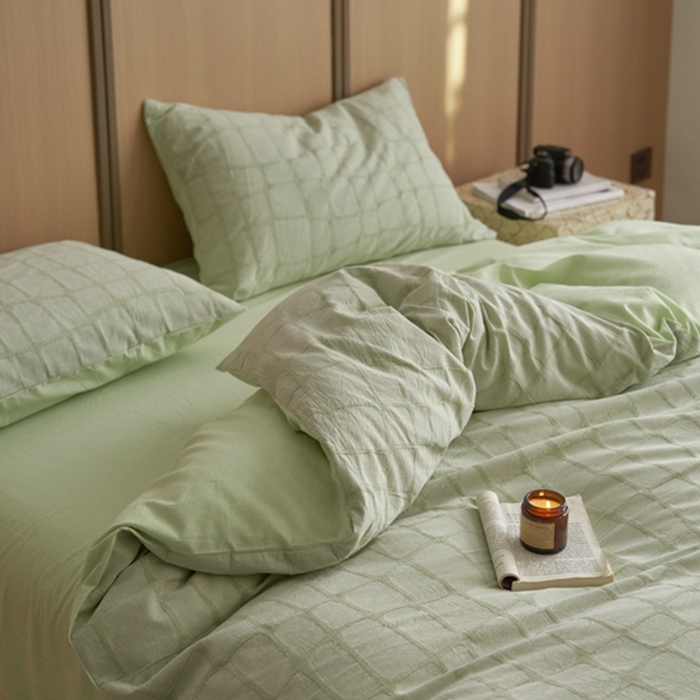 91家纺网 家纺一手货源 找家纺 安莱生活 2025新款色织水洗提花大理石纹四件套 大理石纹-嫩绿