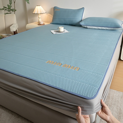 91家纺网 家纺一手货源 找家纺 莱登卡奴 24新款A类抗菌刺绣款冰豆豆凉席床笠款 豆豆床笠-奶白