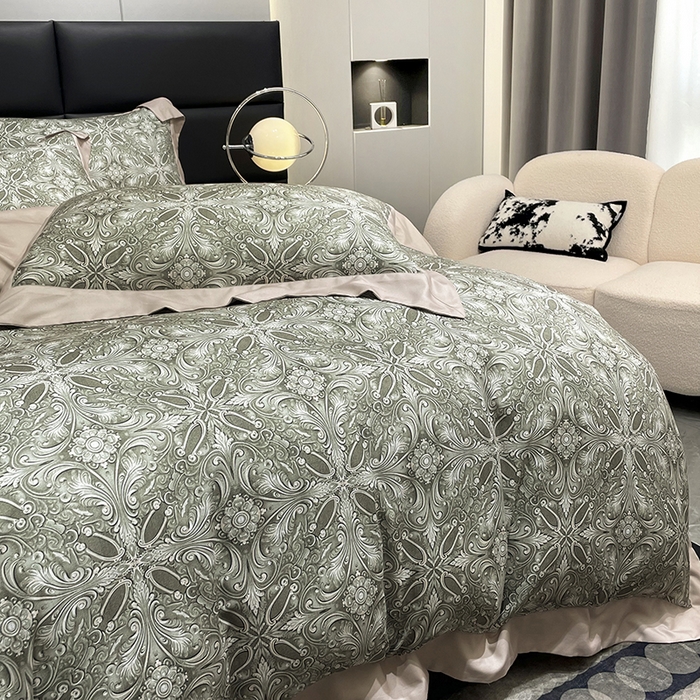 91家纺网 家纺一手货源 找家纺 大渔生活 2025新款舒芯棉高奢数码印花四件套 爵色