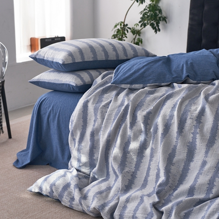 91家纺网 家纺一手货源 找家纺 安莱生活 2025新款三层纱大提花四件套-艾克拉 艾克拉-深蓝