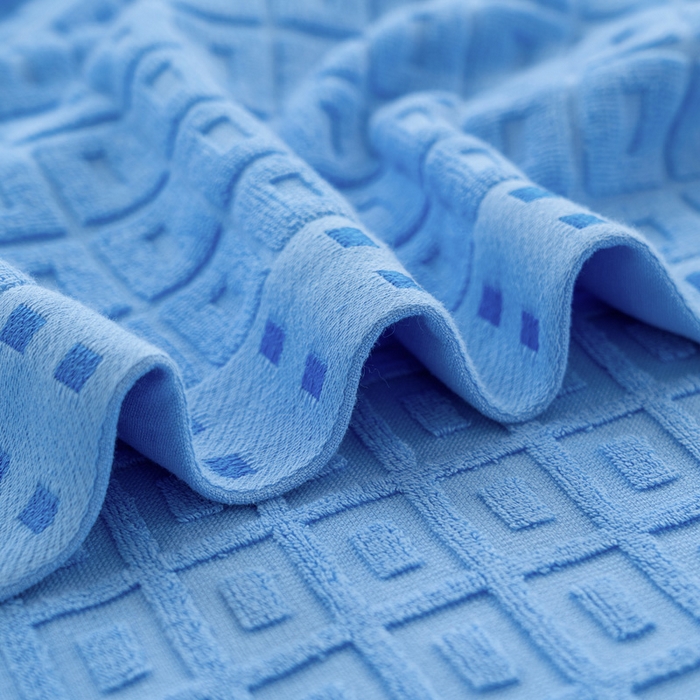 91家纺网 家纺一手货源 找家纺 乐家毛巾被（工厂自产自销） 2024新款简约方块格毛圈 深蓝色