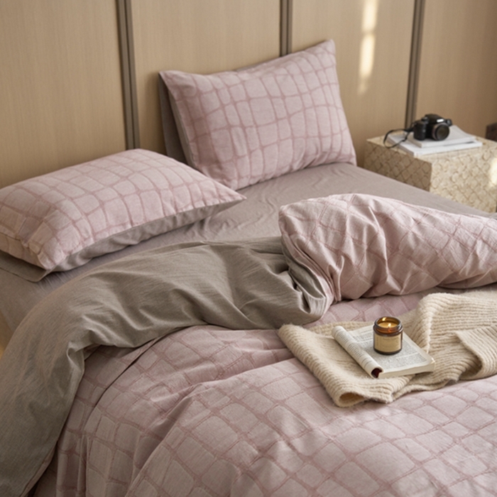 91家纺网 家纺一手货源 找家纺 安莱生活 2025新款色织水洗提花大理石纹四件套 大理石纹-暗红