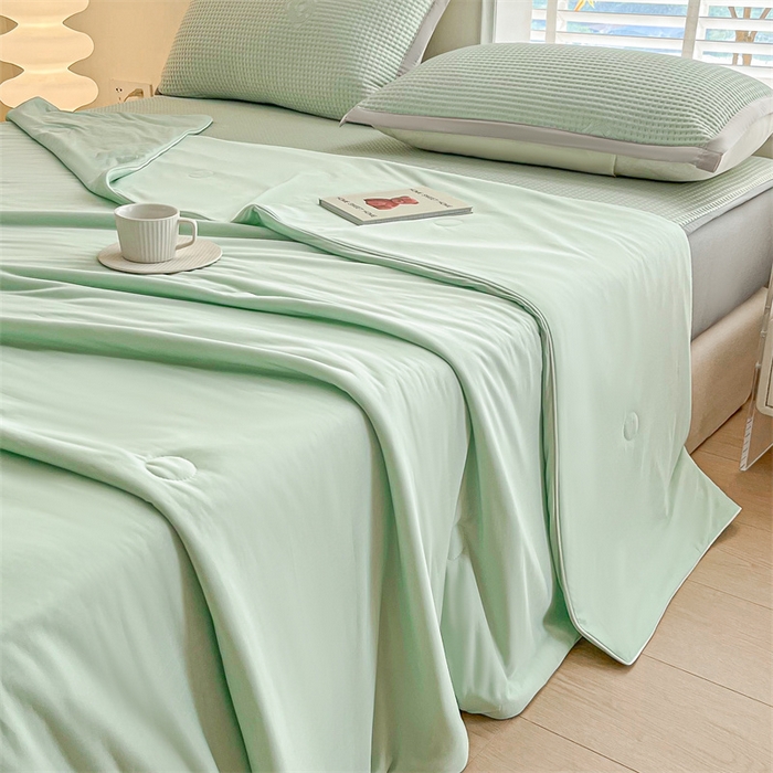 91家纺网 家纺一手货源 找家纺 欧邦 新款华夫格冰豆凉感床笠款夏被套件（外贸供货）小熊款-水绿