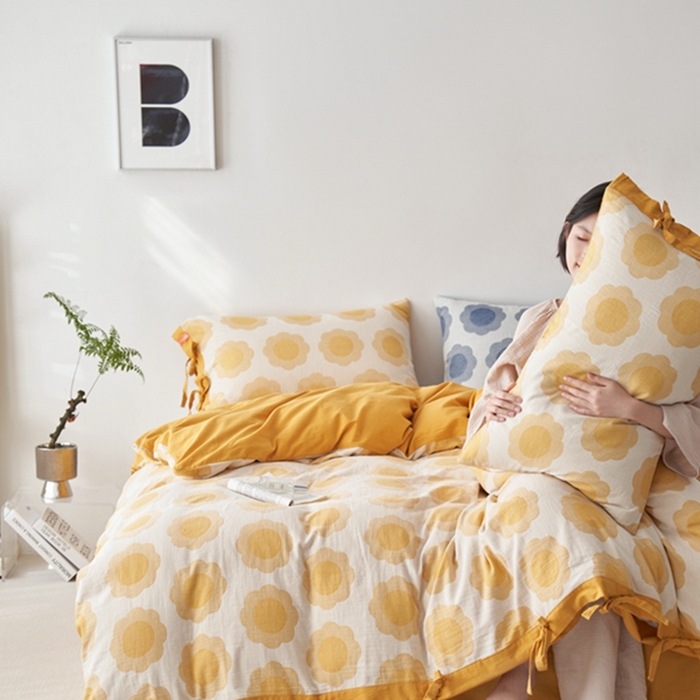 91家纺网 家纺一手货源 找家纺 （总）安莱生活 2024新款双层纱大提花四件套-太阳花系列