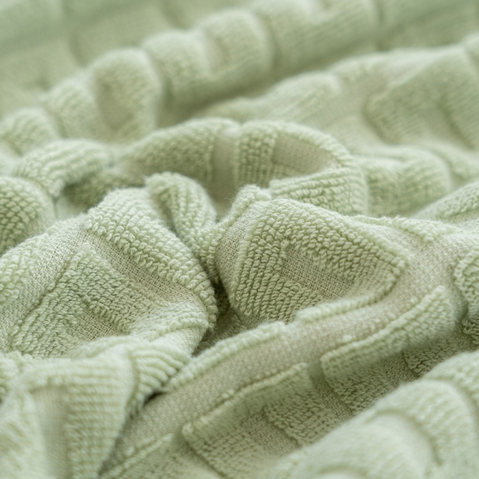 91家纺网 家纺一手货源 找家纺 乐家毛巾被（工厂自产自销） 2024新款简约方块格毛圈 绿色