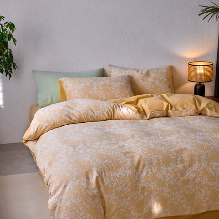 91家纺网 家纺一手货源 找家纺 （总）安莱生活 2025新款三层纱大提花四件套-叶雨朦胧