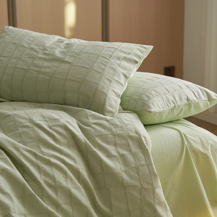 91家纺网 家纺一手货源 找家纺 安莱生活 2025新款色织水洗提花大理石纹四件套 大理石纹-嫩绿