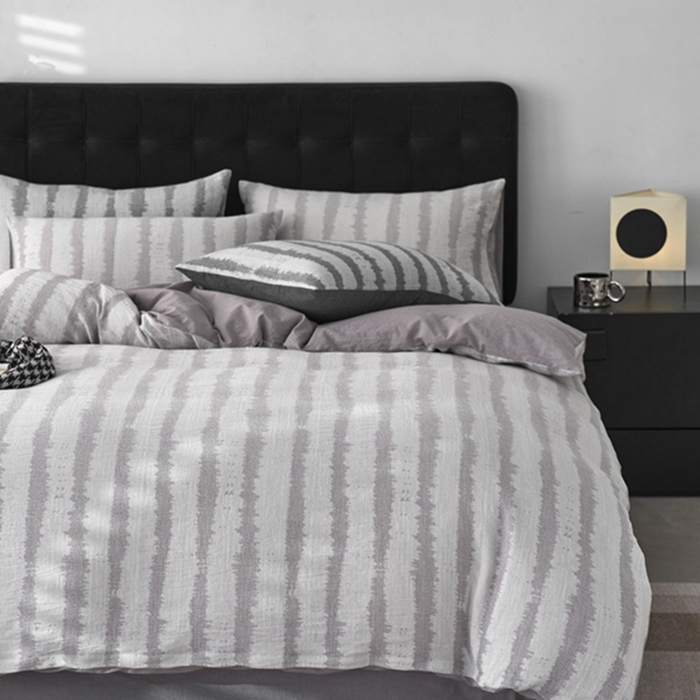 91家纺网 家纺一手货源 找家纺 安莱生活 2025新款三层纱大提花四件套-艾克拉 艾克拉-银灰