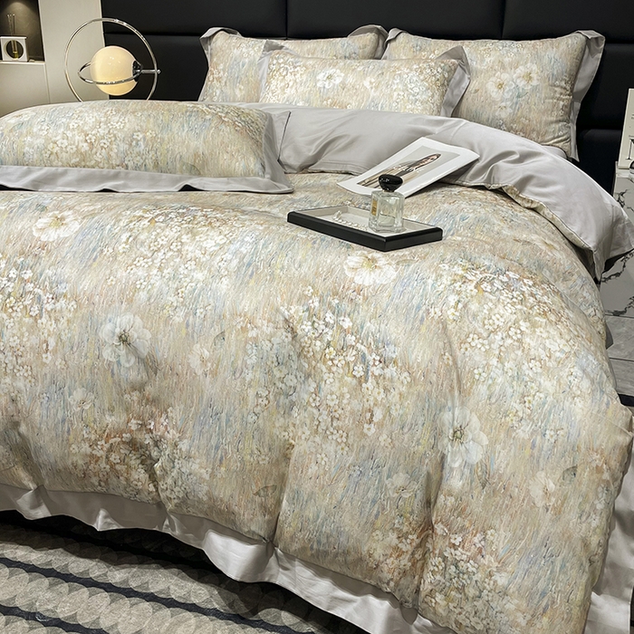 91家纺网 家纺一手货源 找家纺 大渔生活 2025新款舒芯棉高奢数码印花四件套 莫奈