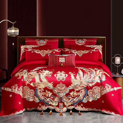 用心 2025年新款长绒棉重工绣花婚庆四件套多件套锦绣江山
