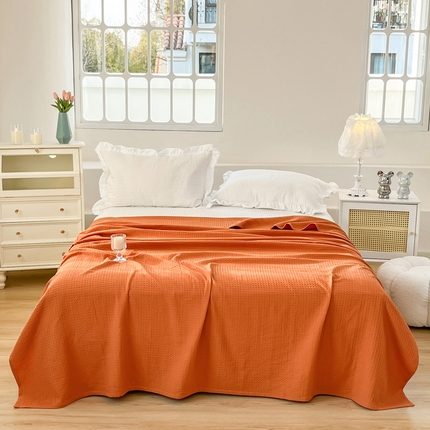 91家纺网 家纺一手货源 找家纺 乐家毛巾被（工厂自产自销） 2024新款全棉华夫格毛巾被 橙色