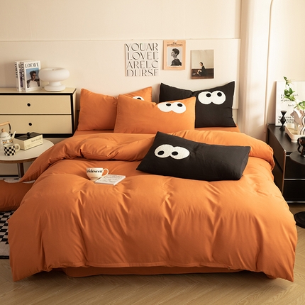 91家纺网 家纺一手货源 找家纺 妖妖家纺 2024新款超柔水洗棉毛巾绣四件套（眼睛） 大眼睛-金桔