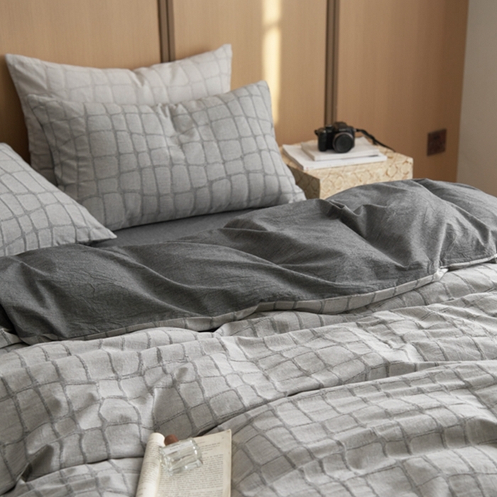 91家纺网 家纺一手货源 找家纺 安莱生活 2025新款色织水洗提花大理石纹四件套 大理石纹-深灰