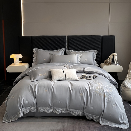 91家纺网 家纺一手货源 找家纺 狂想家 2025新款水洗真丝轻奢款系列四件套 米莉高级灰
