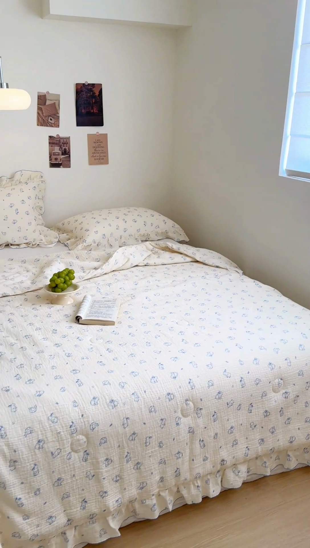 91家纺网 家纺一手货源 找家纺 玛奇朵 2024新款韩式荷叶边全棉双层皱皱纱夏被三件套 小兰兔