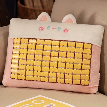 91家纺网 家纺一手货源 找家纺 仟亿莱 2024新款抱抱猫竹席小枕头 白猫竹席小枕