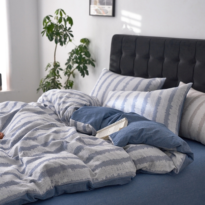 91家纺网 家纺一手货源 找家纺 安莱生活 2025新款三层纱大提花四件套-艾克拉 艾克拉-深蓝