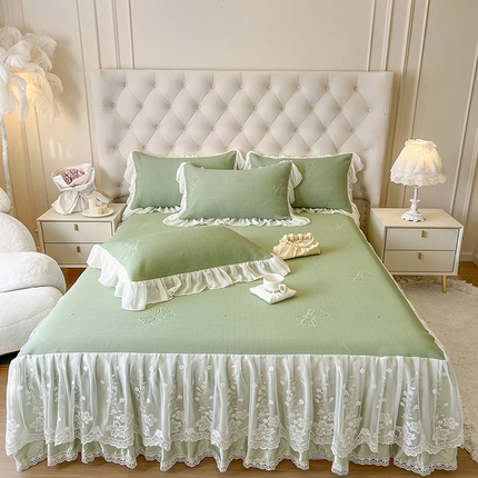 91家纺网 家纺一手货源 找家纺 （总）好儿喜家纺 2024新款夏威夷凉席床裙三件套