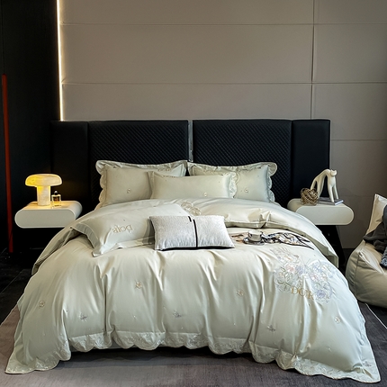 91家纺网 家纺一手货源 找家纺 狂想家 2025新款水洗真丝轻奢款系列四件套 米莉苹果绿