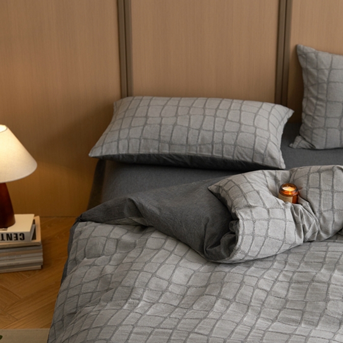 91家纺网 家纺一手货源 找家纺 安莱生活 2025新款色织水洗提花大理石纹四件套 大理石纹-深灰