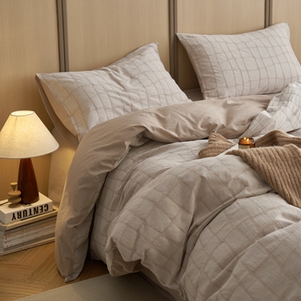 安莱生活 2025新款色织水洗提花大理石纹四件套 大理石纹-卡其