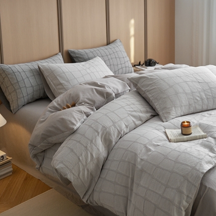 安莱生活 2025新款色织水洗提花大理石纹四件套 大理石纹-银灰