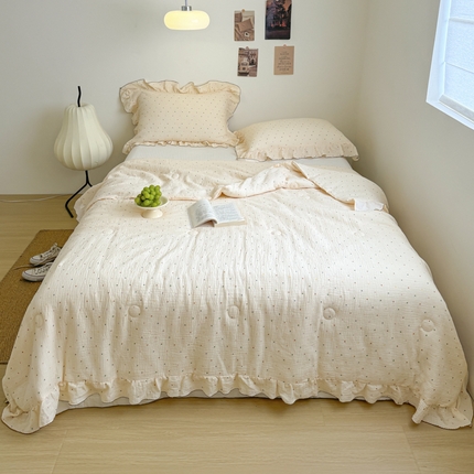 91家纺网 家纺一手货源 找家纺 （总）玛奇朵 2024新款韩式荷叶边全棉双层皱皱纱夏被三件套