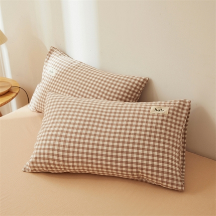 91家纺网 家纺一手货源 找家纺 （总）恋人优选  2024新款纯棉枕套纯色格子全棉水洗棉单件贴标款