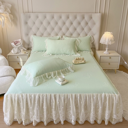 91家纺网 家纺一手货源 找家纺 （总）好儿喜家纺 2024新款夏威夷凉席床裙三件套