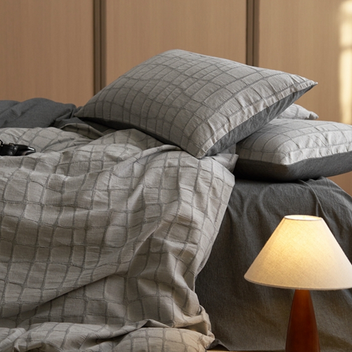 91家纺网 家纺一手货源 找家纺 安莱生活 2025新款色织水洗提花大理石纹四件套 大理石纹-深灰