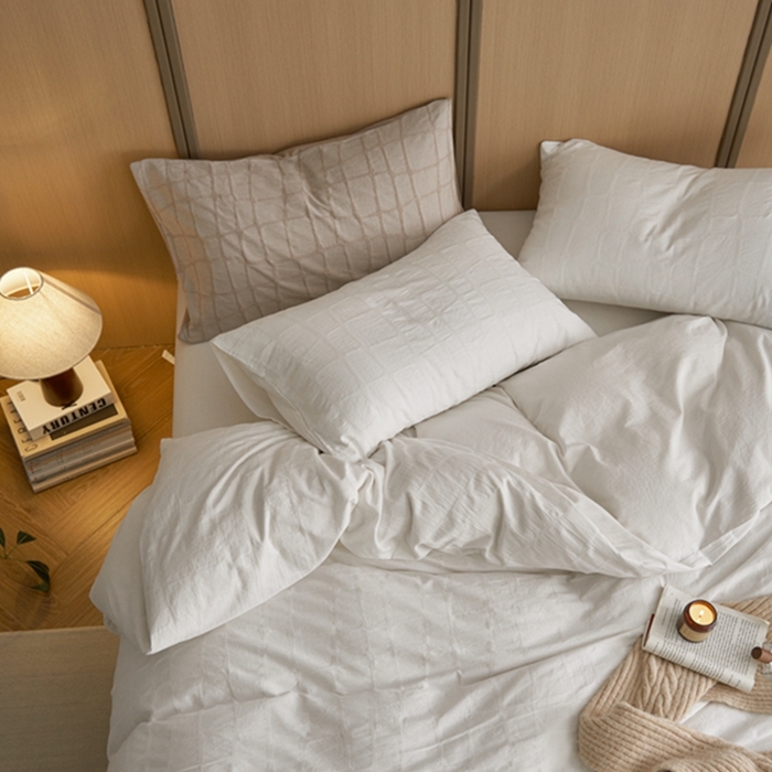 91家纺网 家纺一手货源 找家纺 安莱生活 2025新款色织水洗提花大理石纹四件套 大理石纹-盐白