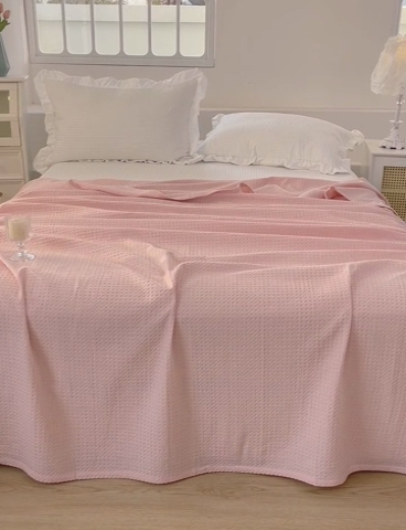 91家纺网 家纺一手货源 找家纺 乐家毛巾被（工厂自产自销） 2024新款全棉华夫格毛巾被 粉色