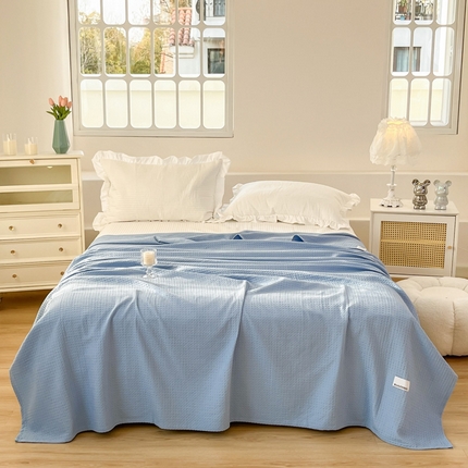 91家纺网 家纺一手货源 找家纺 乐家毛巾被（工厂自产自销） 2024新款全棉华夫格毛巾被 天蓝色