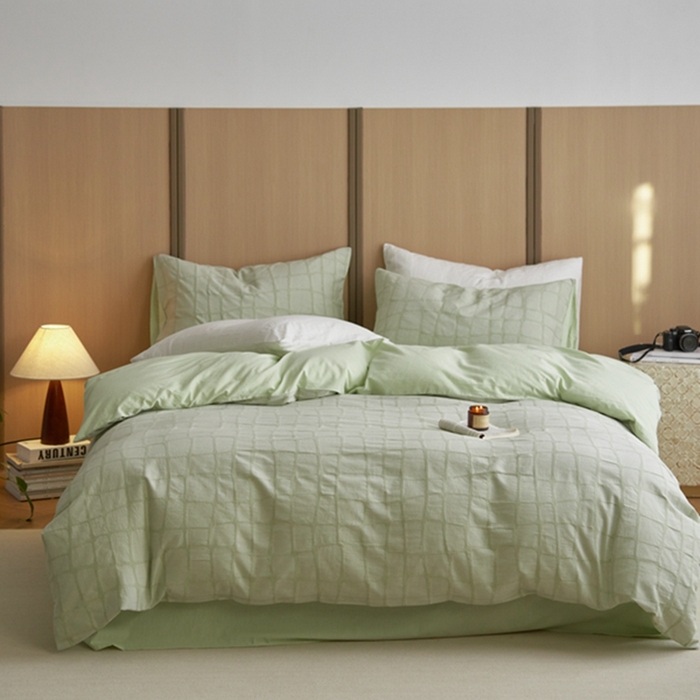 91家纺网 家纺一手货源 找家纺 安莱生活 2025新款色织水洗提花大理石纹四件套 大理石纹-嫩绿