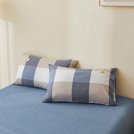 91家纺网 家纺一手货源 找家纺 （总）恋人优选  2024新款纯棉枕套纯色格子全棉水洗棉单件贴标款