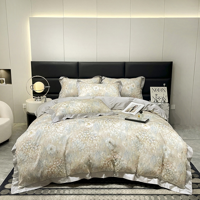 91家纺网 家纺一手货源 找家纺 大渔生活 2025新款舒芯棉高奢数码印花四件套 莫奈