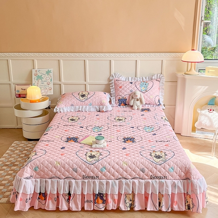 91家纺网 家纺一手货源 找家纺 薇梦蚊帐 2025新款磨毛印花床盖四件套 嘟嘟龙 粉