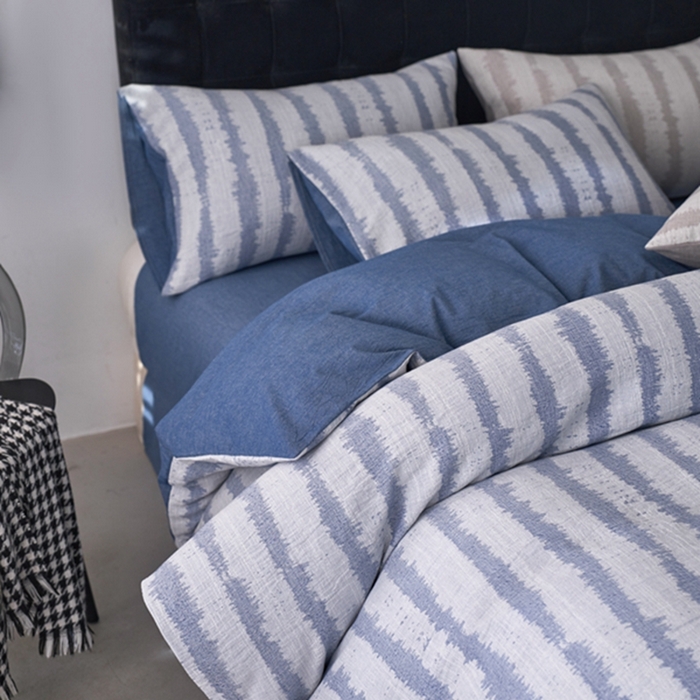 91家纺网 家纺一手货源 找家纺 安莱生活 2025新款三层纱大提花四件套-艾克拉 艾克拉-深蓝