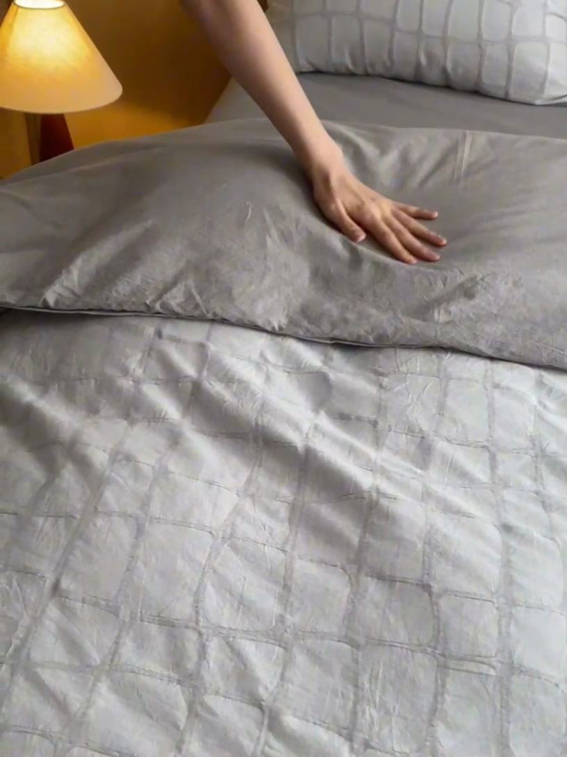 91家纺网 家纺一手货源 找家纺 安莱生活 2025新款色织水洗提花大理石纹四件套 大理石纹-银灰