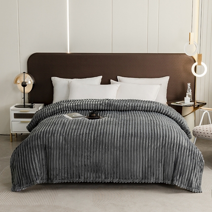 璐维斯家纺 2025款纯色抽条牛奶绒法莱绒仿兔毛绒毛毯盖毯 跨境 外贸爆款 直播 电商专供 礼品绒毯 抽条-浅灰