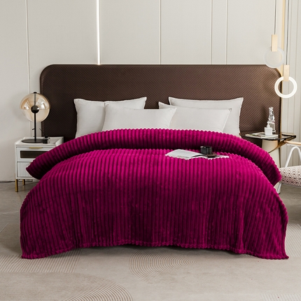 璐维斯家纺 2025款纯色抽条牛奶绒法莱绒仿兔毛绒毛毯盖毯 跨境 外贸爆款 直播 电商专供 礼品绒毯  抽条-酒红