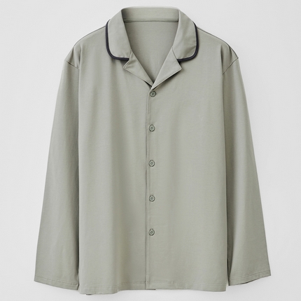 91家纺网 家纺一手货源 找家纺 EH 2024新款全棉男女情侣款家居服-男女款翻领 男款灰绿色