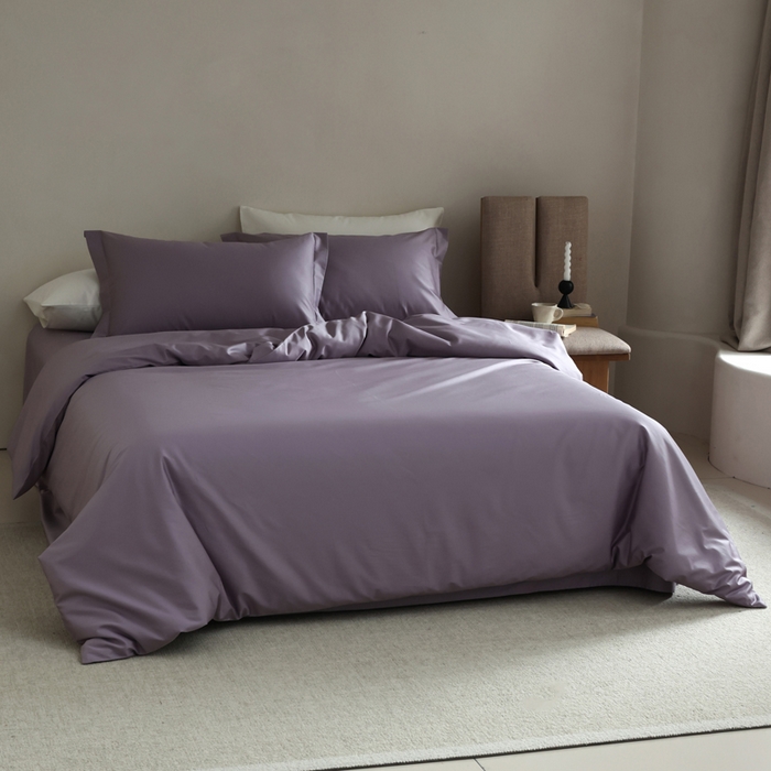 91家纺网 家纺一手货源 找家纺 轩和 2024新款70支埃及匹马棉纯棉纯色四件套风格二 东来紫